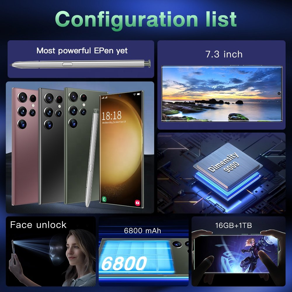 2023 New Version Original S23 Ultra 5g Phone6.8 Inch 12Gb + 512Gb Android 13 Smartphone Dual Sim Ten Core Smart Mobile Phones